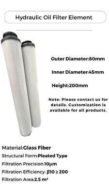 Filterelement voor glasvezelpatronen voor hydraulische oliefiltratie met een hoogte van 500 mm en een maximale temperatuur van 80 °C