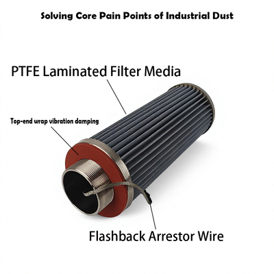 Anti-statische PTFE-filtercartridge voor het opvangen van stof via een membraan met een explosiebestendige en efficiënte oppervlaktefiltratie