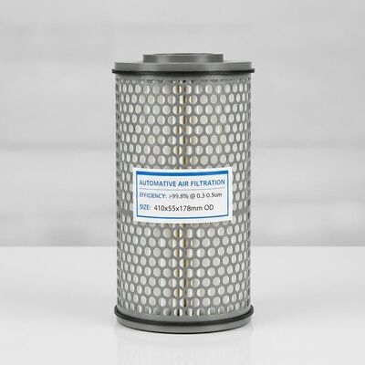 Bodemgrootte 410x55 mm patroonfilterelement met filtratie-efficiëntie 998 procent deeltjes groter dan 03 tot 05um en bovendiameter OD 178 mm gebruikt in de auto-industrie